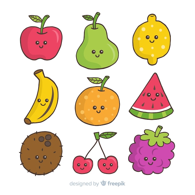 Hand drawn kawaii fruit pack