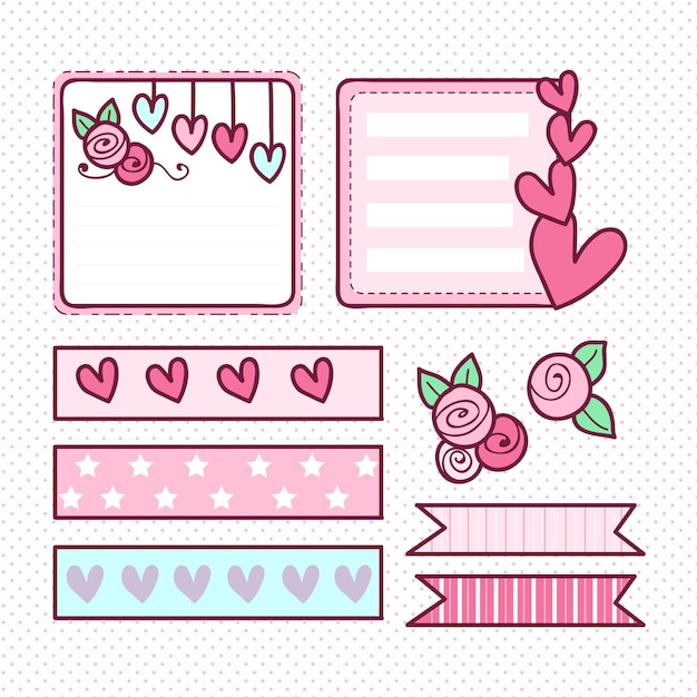 Hand drawn kawaii heart doodle scrapbook elements