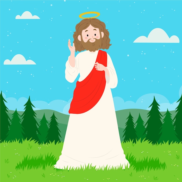 Hand drawn kawaii jesus illustration