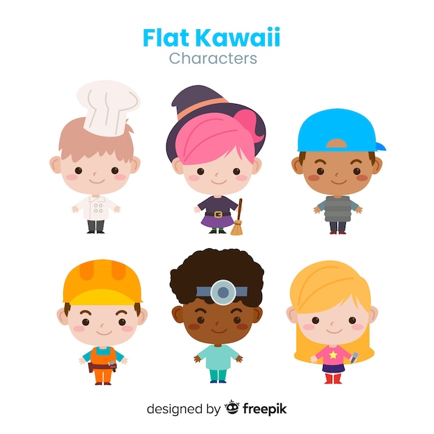 Hand drawn kawaii professional characters collection