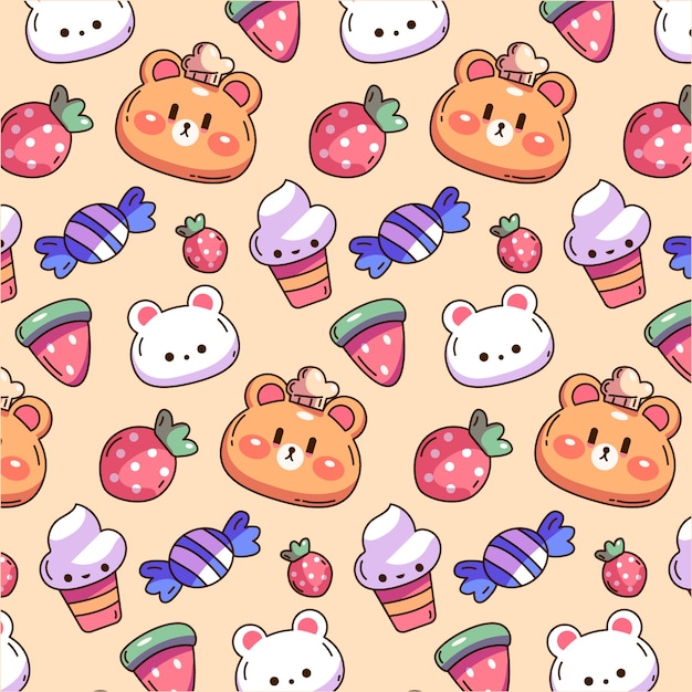 Hand drawn kawaii style pattern design