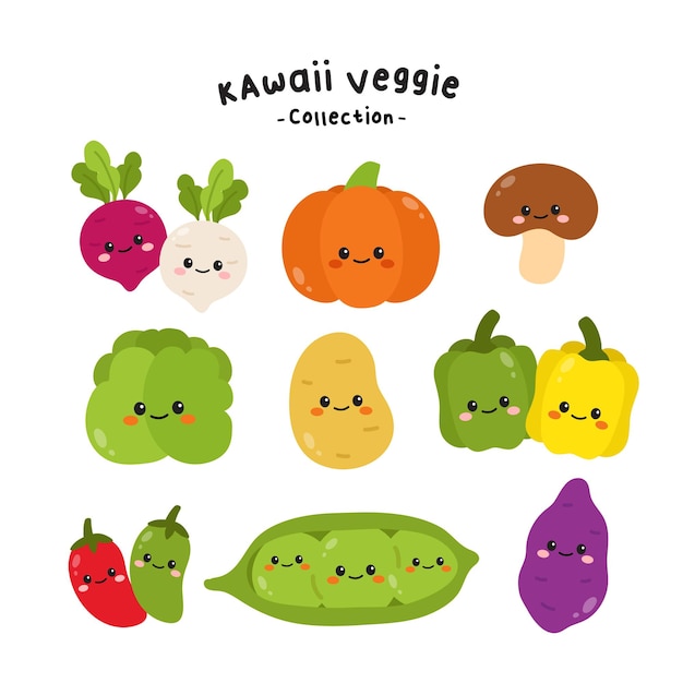 Hand Drawn Kawaii Vegetable Character Illustration