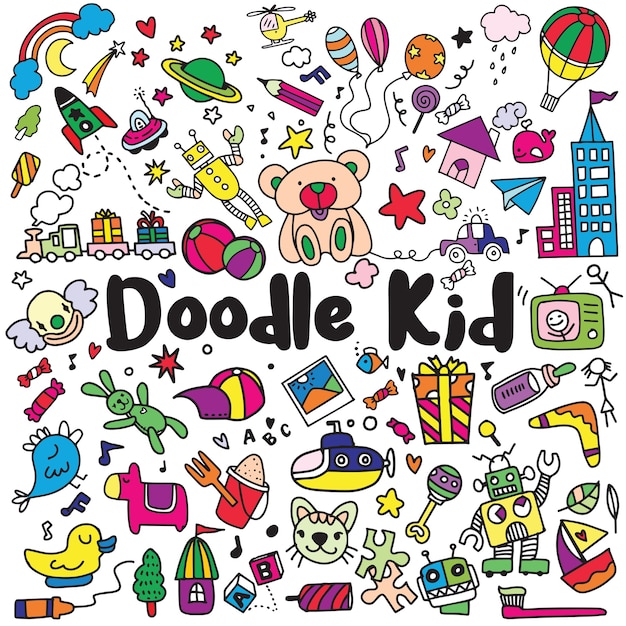 hand drawn kids doodle set