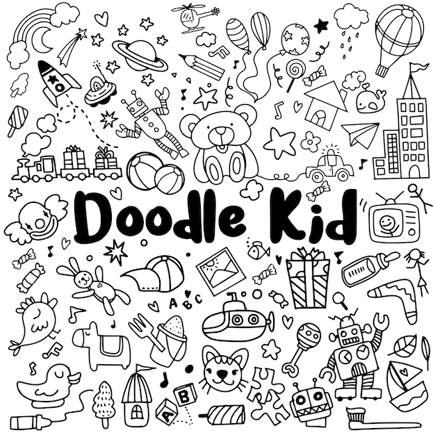 hand drawn kids doodle set