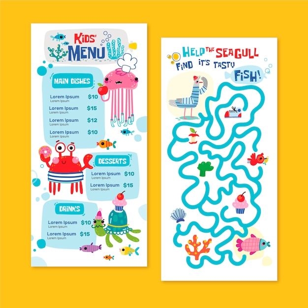 Hand drawn kids menu template