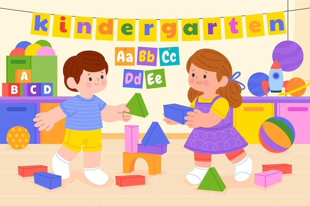 Vector hand drawn kindergarten illustration