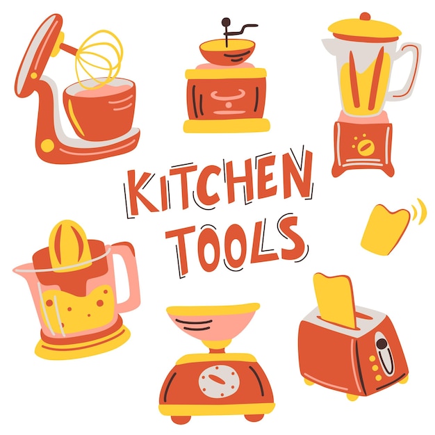 Hand drawn Kitchen appliance set Vector illustration Equipment item for cooking