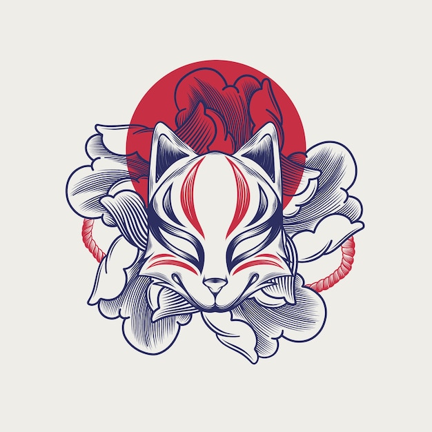 Hand drawn kitsune mask illustration