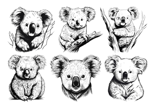 Hand drawn koala animal collection