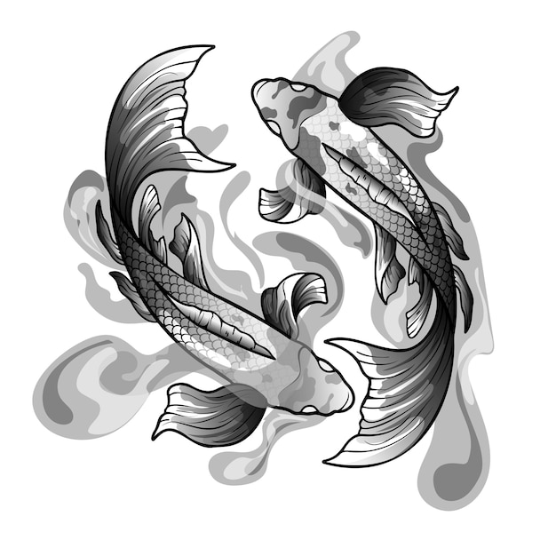 Hand drawn koi fish with flower tattoo for Arm Japanese tattoo traditional tattoo with Water splash