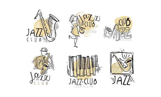 Vector hand drawn labels or logos vector set for jazz festival or live concert