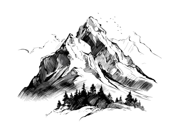 hand drawn landscape mountain sketch design