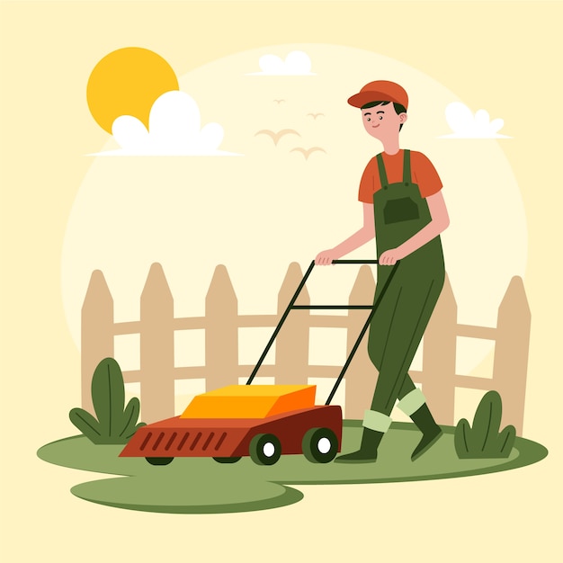 Hand drawn lawn mowing illustration