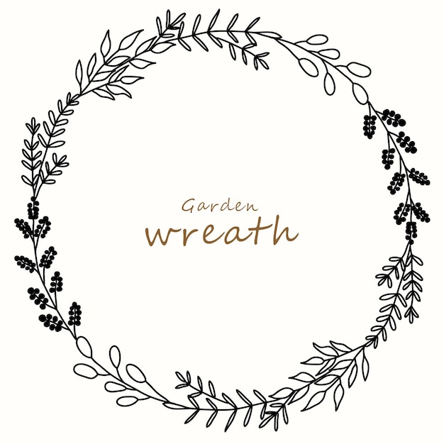 Hand drawn leaf wreath garden vector