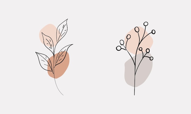 Hand drawn leafs line art design premium vector