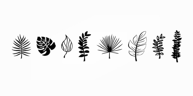 Hand drawn leaves branches set illustration