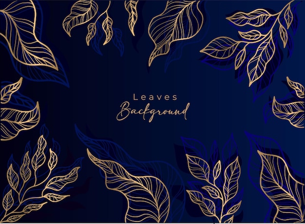 Hand drawn leaves outline with blue backgound template