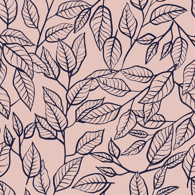 Hand Drawn Leaves Seamless Pattern