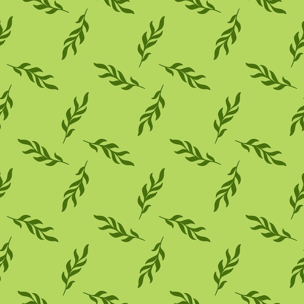 Hand drawn leaves twig silhouettes seamless pattern in doodle style