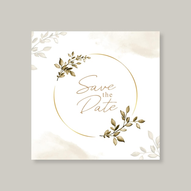 Hand drawn leaves watercolor for save the date card template