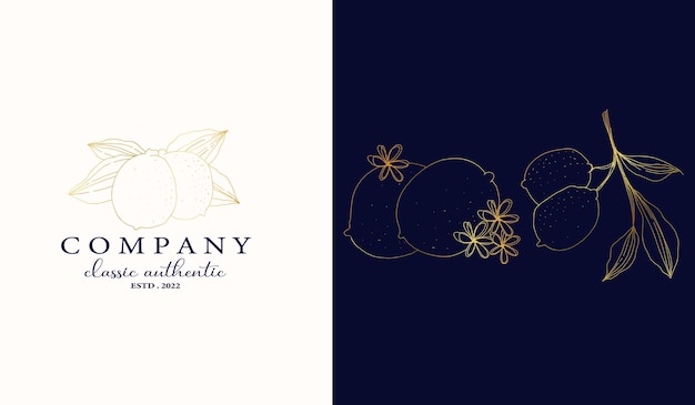 hand drawn lemon logo gold lemon golden luxury