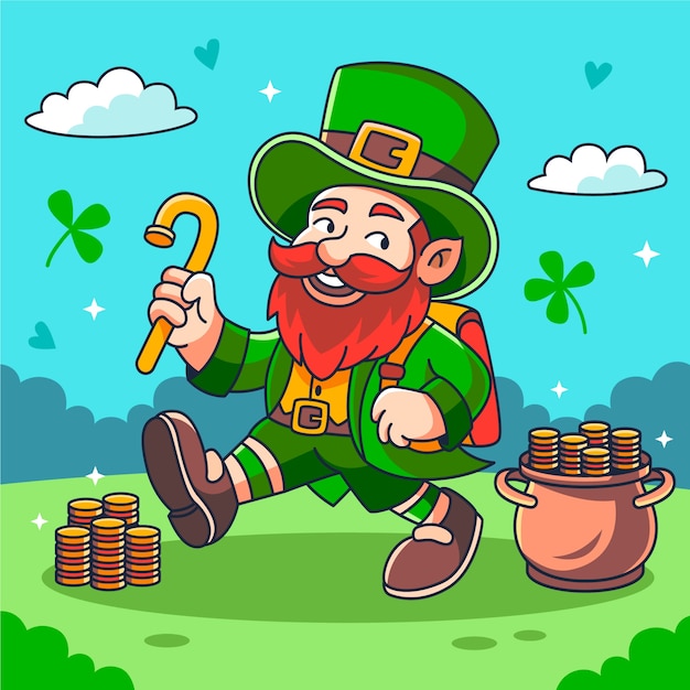 Hand drawn leprechaun cartoon illustration