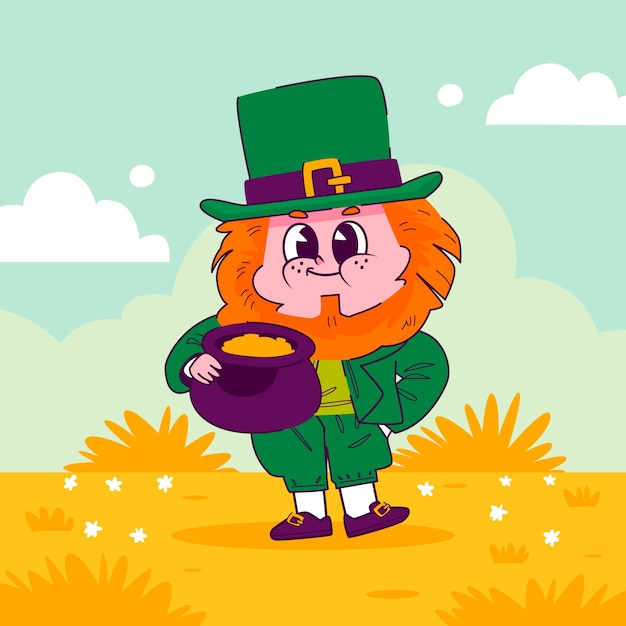 Hand drawn leprechaun cartoon illustration