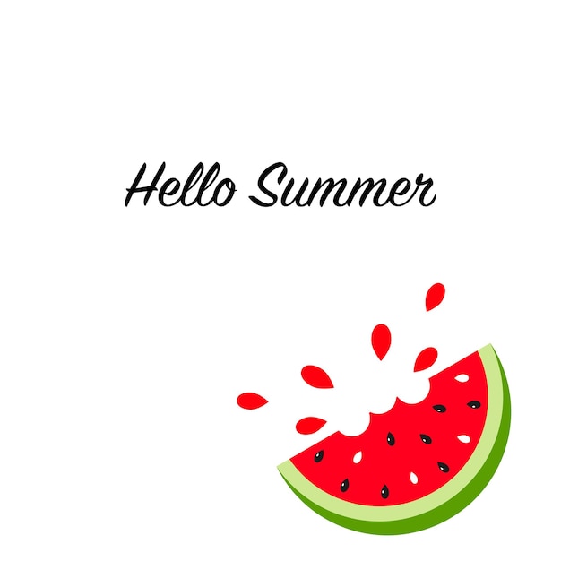 Hand drawn lettering composition Hello Summer with a slice of juicy watermelon with seeds Vector illustration