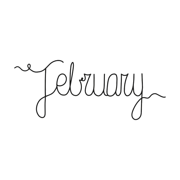 Hand drawn lettering phrase February. Month February for calendar. Ink brush lettering.