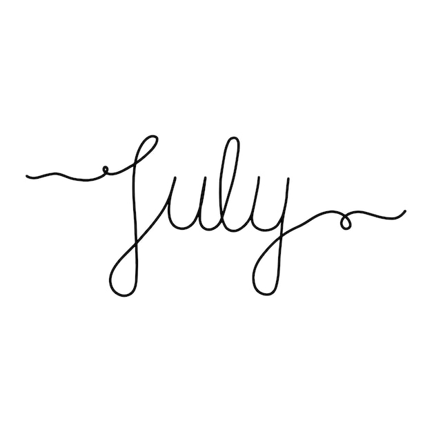 Hand drawn lettering phrase July. Month July for calendar. Ink brush lettering for invitation card.