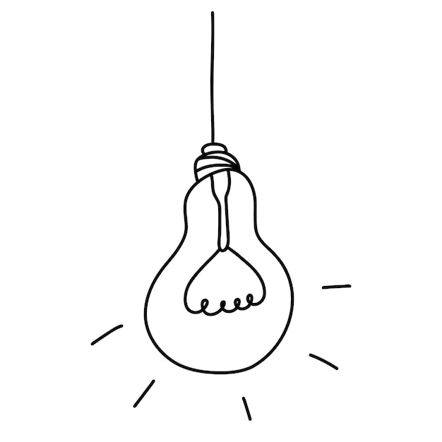 Hand drawn light bulb icons with concept of idea. Lightbulb in doodle sketch style. Vector