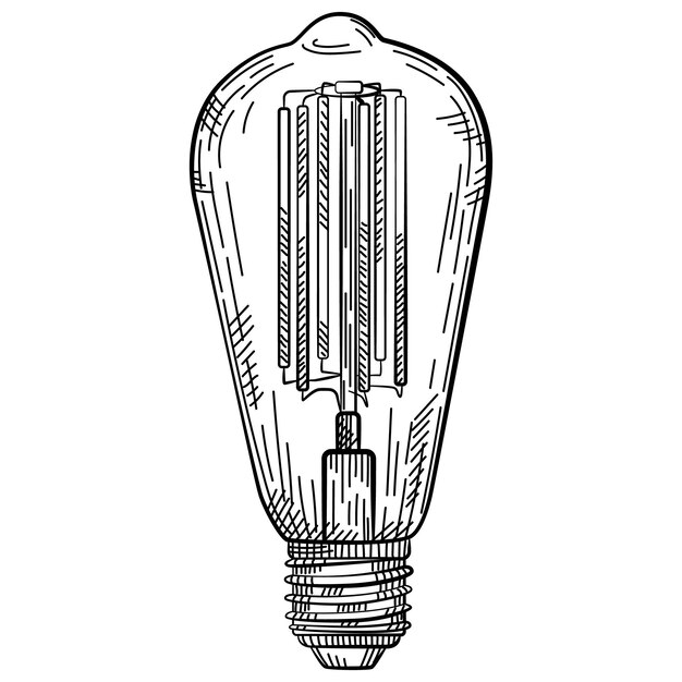 Vector hand drawn light bulb in vintage engraved style electric lamp sketch