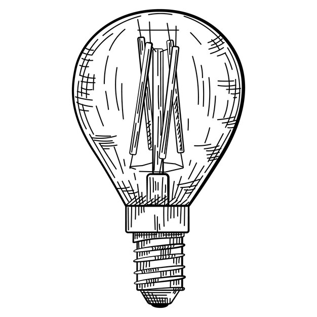 Vector hand drawn light bulb in vintage engraved style electric lamp sketch