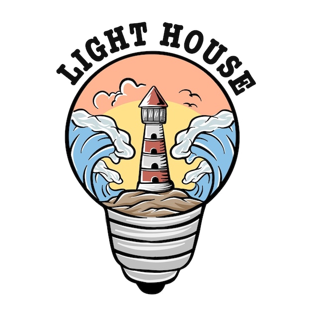 Hand drawn Light house logo illustration