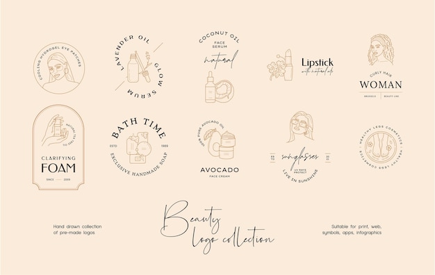 hand drawn line art beauty vector logo design template collection