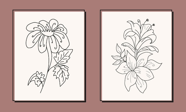 Hand drawn line art flower illustration for wall decoration