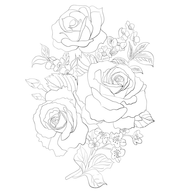 Hand Drawn line art Flower illustration.