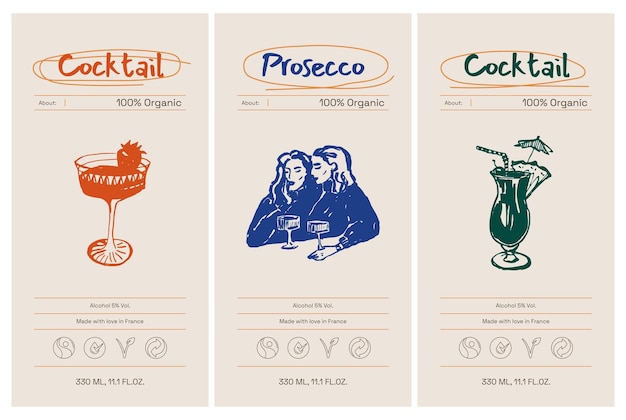 Hand drawn line art food vector packaging label design template For cafe or restaurant