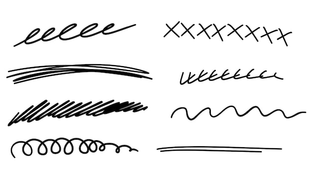 Hand drawn line set Highlight underline stroke and strike through set Pen marker line template