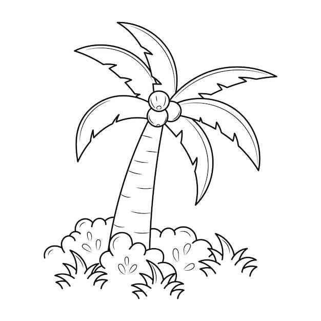 Hand Drawn lineal coconut tree with grass