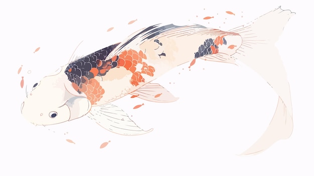 Vector hand drawn linear koi carp poster in pastel colors