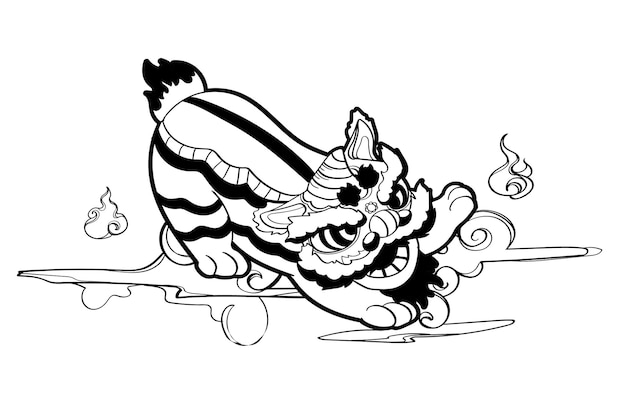 hand drawn lion dance Illustration