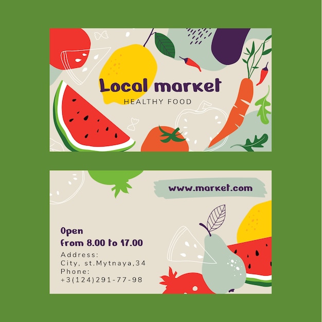 Hand drawn local market horizontal business card