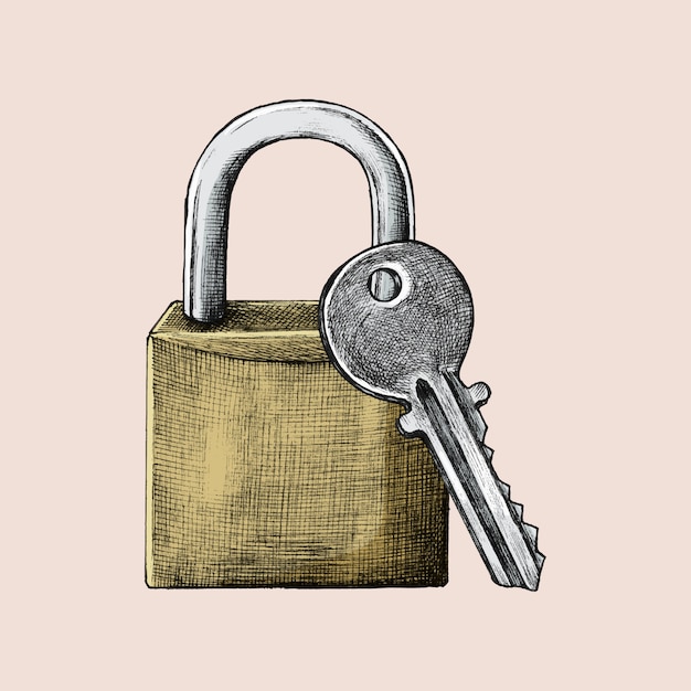 Hand-drawn lock and key illustration