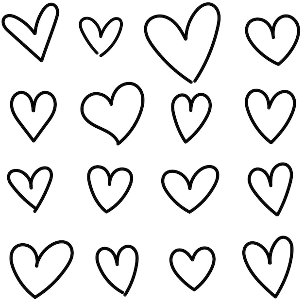 Hand drawn love hearts stroke collection in black and white