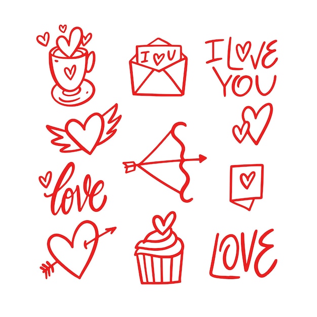 Hand drawn love sign icon set doodle object vector art illustration