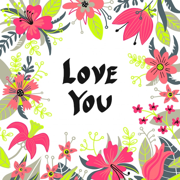 Hand drawn Love you typography lettering poster, card, illustration 