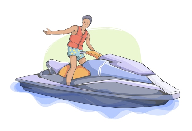 Hand drawn man on jet ski illustration