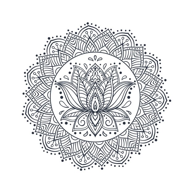 Hand drawn mandala lotus flower drawing