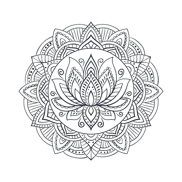 Hand drawn mandala lotus flower drawing